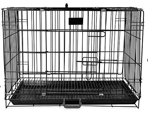 Pups&Pets Cage House for New Born Puppies, Small Cats Kittens, Hamsters, Rabbits, Guinea Pigs Kennel & Travel Carrier Double Door Heavy Duty Folding Metal Cage 18 Inch (Black)