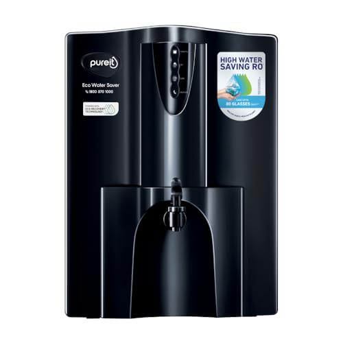Pureit Eco Water Saver RO Purifier (Black) with RO+UV+MF Filtration | Water Purifier Filter For Home | 7-Stage Purification | Up to 60% Savings | Suitable for Borewell/Tanker/Municipal Supply | 10 L