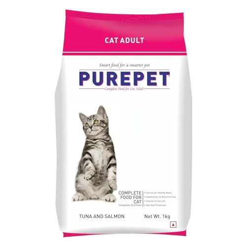 Purepet Adult Dry Cat Food 1kg | Tuna & Salmon Flavour | Hairball Protection | Heart Care with Taurine | Skin Health
