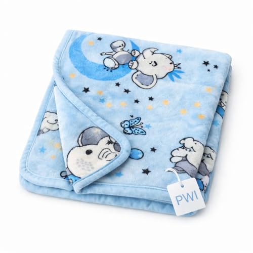 PWI Baby Sheet for Summer | Lightweight Soft Blanket for Babies (0–2 Years) | Breathable & Skin-Friendly | 30 x 40 Inches | Blue Cartoon Print