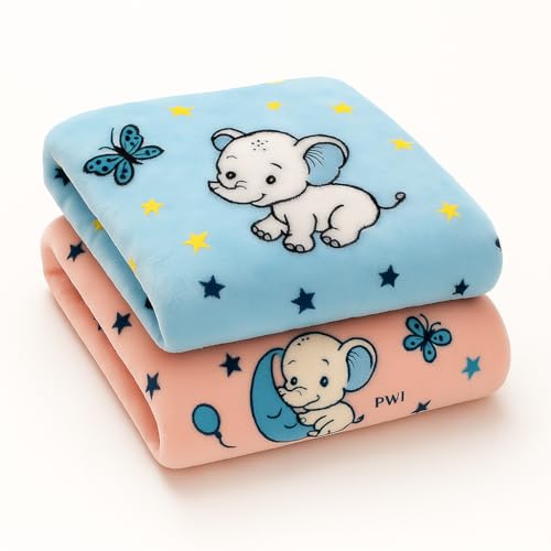 PWI Supersoft Baby Blanket Wrapper for Newborn | 30x40 inches | Lightweight AC Blanket for 0-2 Years | Ultra Soft & Skin-Friendly | Pack of 2 (Blue and Peach)