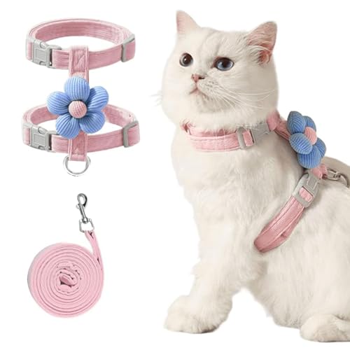 Qpets® Cat Harness with Leash for Kittens with Quick Release Buckle, Escape-Proof Cute Flower Cat Belt for Outdoor Walking & Travel (S, Chest 25-41cm, Neck 20-30cm)