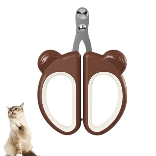 Qpets® Cat Nail Cutter for Persian Cat, Cute Cat Clipper Bear Design Nail Cutter for Cat, Stainless Steel Brown Cat Nail Trimmer PP Handle Cat Nail Clipper Pet Nail Cutter for Small Pets