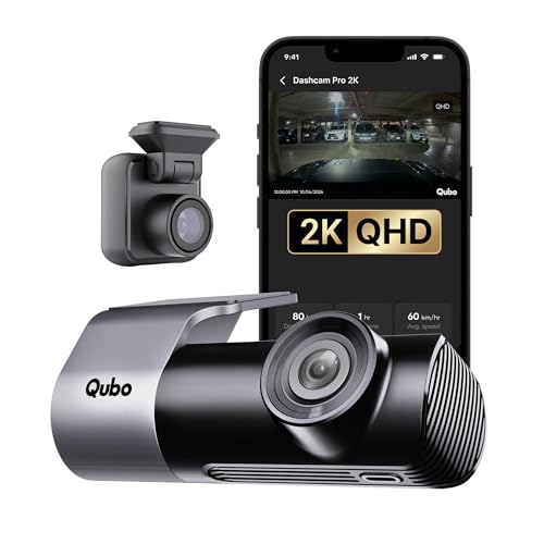 Qubo Car Dashcam [New Launch] Pro 2K Front + Rear by Hero Group | Dual Channel Dash Cam | Wide Angle View | G-Sensor | Wi-Fi | Emergency Recording | Supports Up to 1 TB SD Card