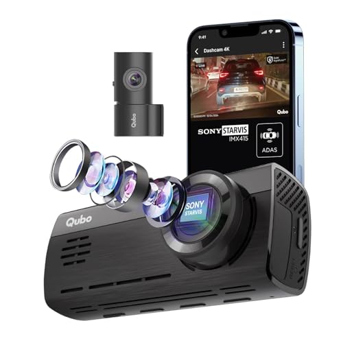 Qubo Dashcam Pro 4K [2026 Edition] | True 4K-Sony STARVIS IMX415 Sensor | Dual Channel | ADAS| NightPulse Vision| Ultra-Wide 8MP UHD+ Front, 2MP FHD Rear | 2.8