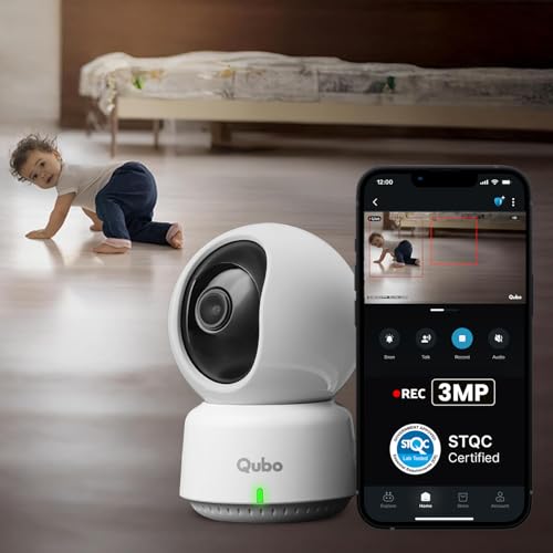 Qubo Smart 360° 3MP [2K] Baby Monitor Camera | Wi-Fi Indoor CCTV for Baby Room | AI Person Detection | Automatic Alarm | App Alerts | NightPulse Vision | SD & Cloud Storage | Made in India