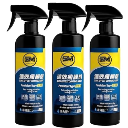 Quick Effect Car Coating Spray 200ml Long-Lasting Nano Ceramic Coating for Cars Instant Shine Paint Protection Spray Water Repellent Scratch Resistant Car Polish for All Car Colors (Pack of 3)
