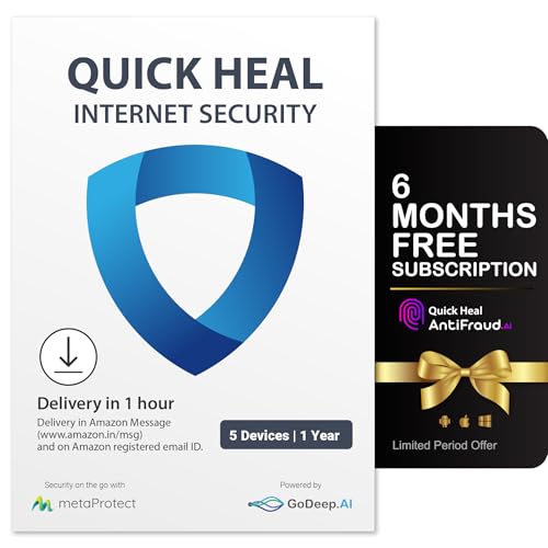 Quick Heal Internet Security | Windows PC/Laptop | 5 User, 1 Year | Banking and Online Protection | Email Delivery in 1 hr |+ 6 month AntiFraud.AI for IOS/Android
