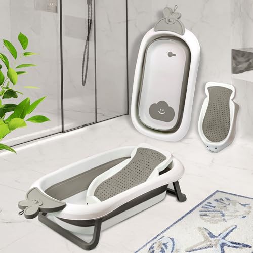 R for Rabbit Bubble Double Bunny Bath Tub Convertible Safe Ergonomic Detachable TPE Sling Foldable Travel-Friendly Weight Up to 20 kg 0-3 Years Baby Girls Boys Kids Bather Bathtub (Grey)