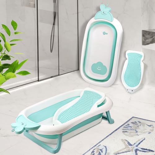 R for Rabbit Bubble Double Bunny Bath Tub Convertible Safe Ergonomic Detachable TPE Sling Foldable Travel-Friendly Weight Up to 20 kg 0-3 Years Baby Girls Boys Kids Bather Bathtub (Lake Blue)