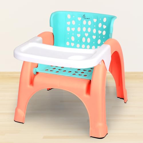 R for Rabbit Jelly Bean Chair 3 in 1 Multi-Functional Baby Study, Shampoo, Meal Regular Kids Seating Chair with High Backrest for 1-8 Years Kid, Weight Capacity Upto 40Kgs (Peach Green)