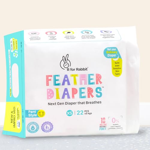 R for Rabbit Pant Style Feather Diaper XS Newborn (NB) Size for Baby 0 to 5 kgs 22 Units (22 Count, Pack Of 1)