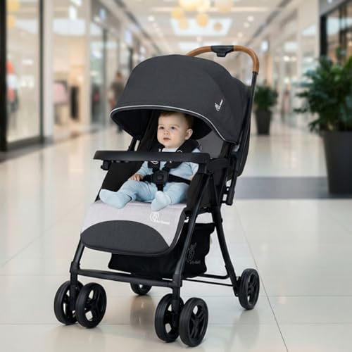 R for Rabbit Poppins Joy Stylish Baby Stroller | Pram for Kids with Reversible Handle | New Born Babies Stroller for 0 to 3 Years Boy and Girl (Black Grey)
