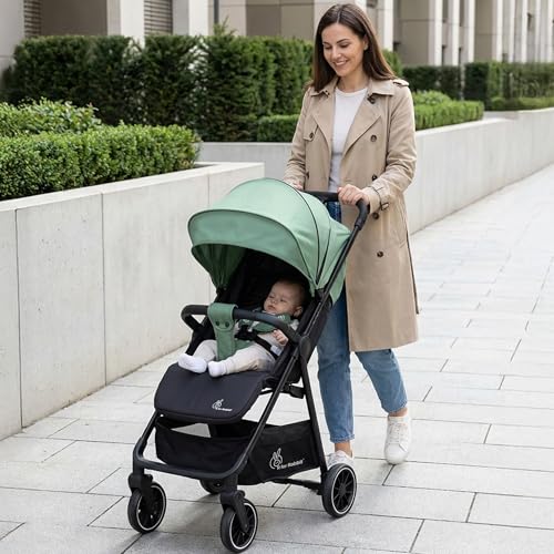 R for Rabbit Poppins Neo Baby Stroller/Pram for 0-3 Years Newborn Kid | Foldable Design with 5-Point Safety Harness, Cushioned Seat, Smooth Suspension & Linked Brakes, 360° Swivel Wheel (Olive Green)