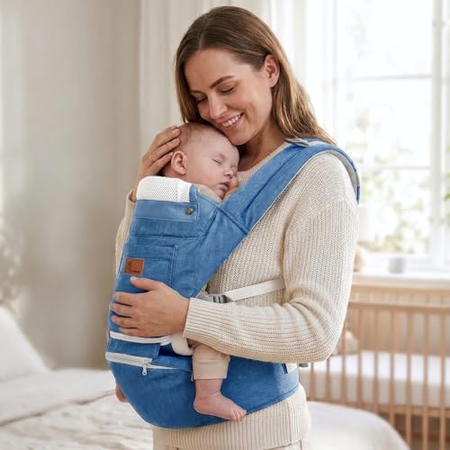 R for Rabbit Upsy Daisy Ergo Baby Carrier for New Born | 8 in 1 Hip Seat Front and Back Carry Position Adjustable Straps Kangaroo Bags for 4 to 36 Months Kids Upto 15 Kg (Denim Blue)