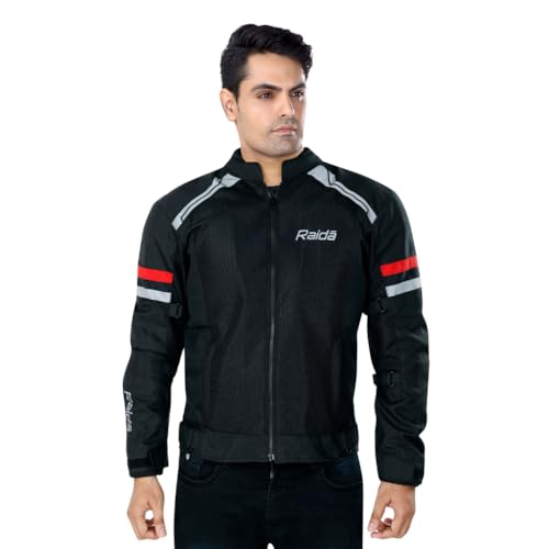 Raida Tourer Motorcycle Jacket | Level 2 Armors | Lightweight | Abrasion resistance. (IN, Alpha, S, Regular, Red/black)