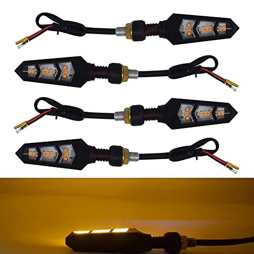 Ramanta Bike Indicators 6 LEDs Flexible KTM Style Sleek Bike LED Indicators Motorbike Turn Signal Lights High Bright Bulbs Blinkers Front Rear Compatible with Motorbike with 12V DC (Amber, Set of 4)