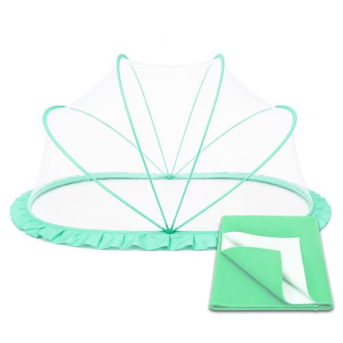 RAMVIK Baby Mosquito Net, Mosquito Net for Baby 0-12 Months, Foldable Portable Mosquito Net for Baby with Breathable Mesh, 360° Protection, Bottomless Design,135 x 65 x 65 cm (Ocean Green)