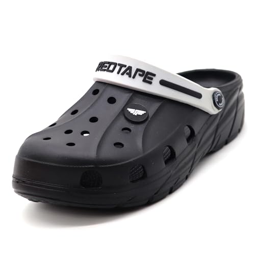 Red Tape Designer Comfortable Clogs, Sandals With Adjustable Back Strap For Men Black - 8 Uk