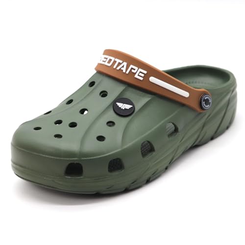Red Tape Men's Designer Comfortable Clogs || Sandals With Adjustable Back Strap For Men Olive Green, 11 UK