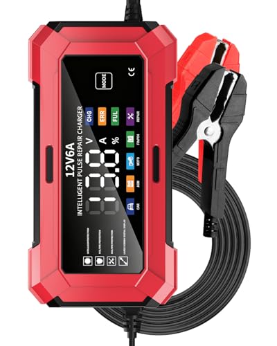REHTRAD Fully Automatic Car Battery Charger 6A 6V/12V，Battery Charger for Car and Bike,Suitable for Most Battery Types, Including Calcium, Gel, AGM, Wet Lead-Acid Batteries