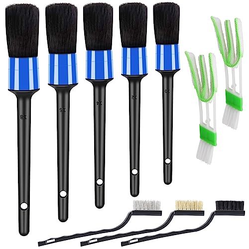 Rexmon 10pcs Detailing Brush Set, Multi-Purpose Car Detailing Brushes for Cleaning Car Interior, Exterior, Engine, Leather, Including 5 car Cleaning Brush, 3 Wire Brush, 2 Air Vent Brush,Blue
