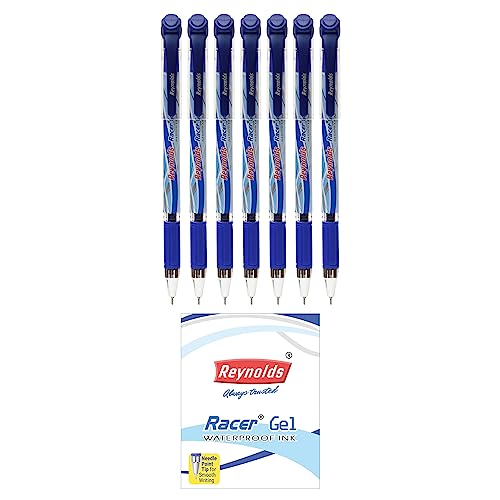 Reynolds Racer Gel 7 Count Pouchi Lightweight Gel Pen With Comfortable Grip For Extra Smooth Writing I School And Office Stationery|0.5Mm Tip Size|Blue