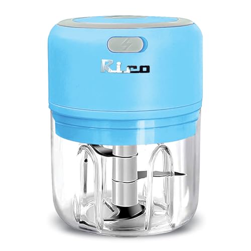 Rico Mini Electric Rechargeable Chopper for Kitchen | 1200 mAh Battery, 50% Faster USB-C Charging | 250ml Onion & Vegetable Cutter | 1 Year Replacement Warranty | Ideal for Busy Moms (Blue)