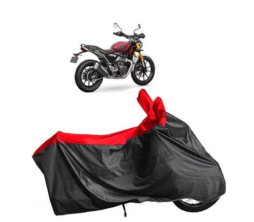 RiderShine Waterproof Tested Bike Cover Compatible with Triumph Scrambler 400X | with Storage Bag | Dust Heat Protection | 5-Thread Interlock Stitching | Motorcycle Cover Bike Accessories(Black Red)