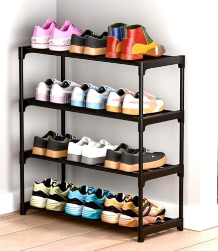 RIVATR Shoes Rack 4 Tier Shoe Rack with Shelf, Folding ShoeRack for Bedroom, Living Room, Entryway, White, ShoeRack, Footwear Stand for Home, Shoe Rack Plastic, Shoes Rack with 4 Layer (4 SELF)