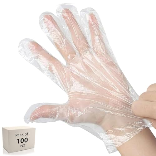 Robustt Disposable Hand Gloves - Transparent (100 Pcs) | Reusable, Anti Bacterial Food Safe Gloves For Hair-dye, Clinics, Hotels, Salons, Kitchen (Universal Fit)