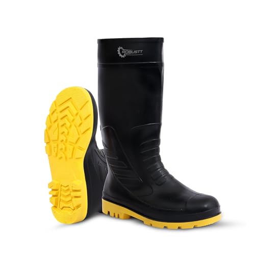 Robustt Steel Toe Lightweight Gum Boots | Standard Steel Safety Shoes | Size - 7 | Anti Slip, Waterpoof | Breathable Printed Leather Shoes | Puncture and Tear Resistant | For Industrial Use (YELLOW)