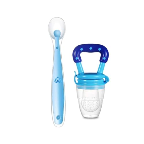 ROFORUF Silicone Baby Feeding Spoon & Fruit Feeder Nibbler Set | BPA-Free Soft Weaning Spoon for 4+ Months | Anti-Choking Fresh Food Feeder & Teether | Infant Feeding Essentials Gift