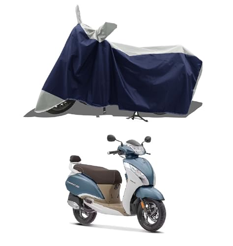 ROMEIZ All Weather Protection Bike Cover for TVS Jupiter 125 DT SXC Scooty Bike Cover with Water-Resistant and Dust Proof Premium 190T Fabric_Grey Stripe with Navy Body