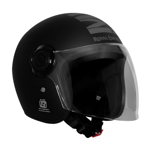 Royal Enfield Helmet Copter Half FACE | Certification: ISI & DOT | Outer Shell - High Impact Grade ABS | Lightweight | Micrometric Lock | MATT Black & Grey (L) 60 CM