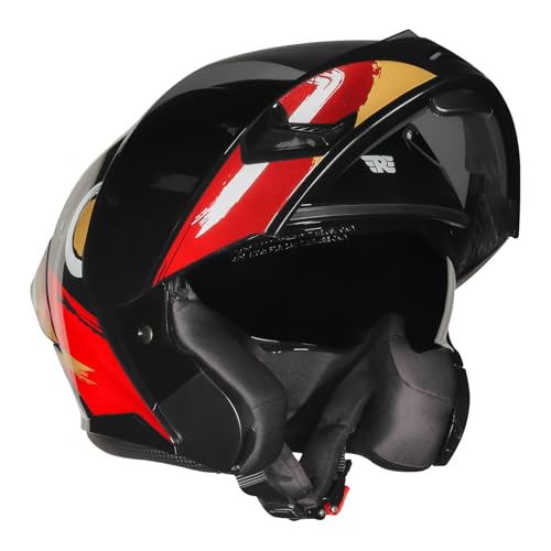 Royal Enfield Stealth MOD Brushed Modular Helmet | Certification: ISI & DOT | Shell Construction: High Impact Grade ABS & Fiberglass Composite | Weight: 1200 +/-50 | RED XL