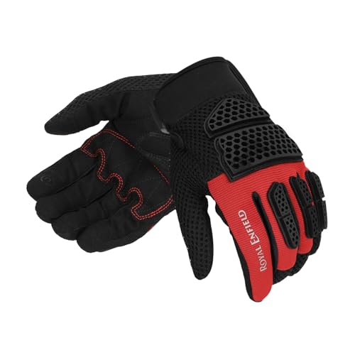 Royal Enfield Street Ace 2.0 Riding Gloves | TPR Knuckle Protection | Air Mesh Ventilation | Microsuede Grip Patch | Palm Reinforcement | Poly Stretch Fabric | Impact & Abrasion Resistant RED 2XL