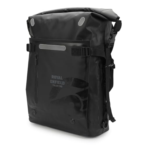 ROYAL ENFIELD TRU DRY WP ROLL TOP Bag | Capacity: 25L | PU coated Tarpoline outer material | Seam sealed waterproof zippers | Shoulder support system | Adjusters for outer compartment | BLACK