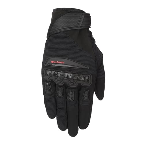 Royal Enfield Urban Hustler V2 Riding Gloves 100% Polyester Air Mesh for Ventilation | TPR Knuckle Protectors | Microsuede Grip Patch | Poly Stretch Fabric for Better Flexibility Black L 22CM