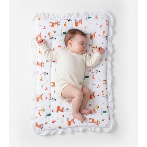 RUDRA CREATION Baby Bedding Set with Cotton Mattress, Star Print, 50 x 75 cm, White and Blue, 0-24 Months (Star Pack of 01)