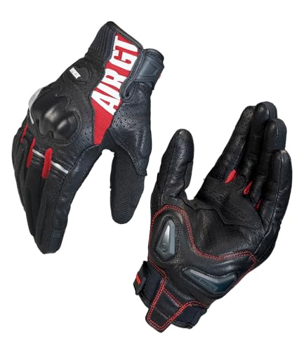 Rynox Air GT 2 Gloves | Short-Cuff Motorcycle Riding Gloves with Impact Protection | Black Red, 2XL