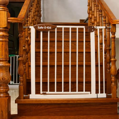 Safe-O-Kid® Adjustable 1-Year Warranty Baby Safety Gate (75-85 cm) Durable Metal Child Gate for Kids, Dog Gate, Baby Gate with 2-Way Auto-Close, Secret Lock, No Drill Required