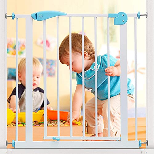 Safe-O-Kid® Baby Safety Gate (75-85 cm) 1-Year Warranty Adjustable Durable Metal Child Gate for Kids, Dog Gate, Baby Gate with 2-Way Auto-Close, Secret Lock, No Drill Required (Blue)