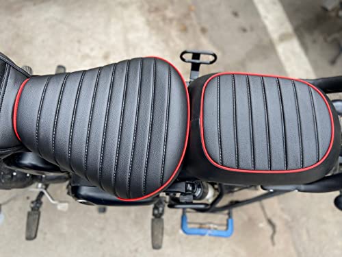 Sahara Seats Cushion Seat Cover Leather Finish Water Resistant Compatible with Classic 350/ Be Reborn Classic (Black with Red Piping)