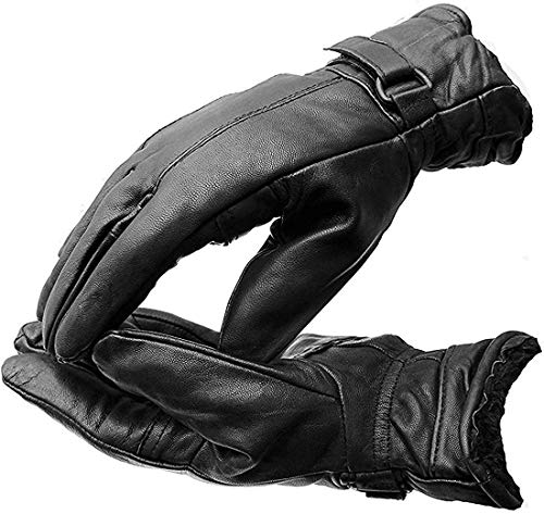 Samarth Deals Black Solid Leather Warm Winter Riding Gloves, Protective Cycling Bike Motorcycle Gloves Free Size - Men - Black