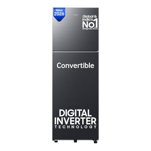 Samsung 256 L, 3 Star, Convertible, Digital Inverter Frost Free Double Door Refrigerator (RT40H30U3FHL, Black DOI, 2026 Model)