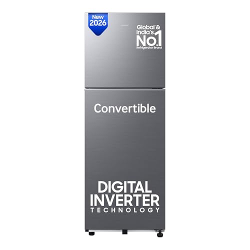 Samsung 256 L, 3 Star, Convertible, Digital Inverter Frost Free Double Door Refrigerator (RT40H30U3THL, Silver, Refined Inox, 2026 Model)