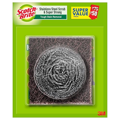 Scotch-Brite 1 Stainless Steel Scrubber (15g) and 1 Scrub Pad Combo
