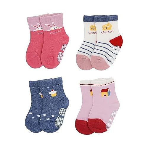 Secure Steps Baby Boys Socks Anti Skid Pack of 4 | Cotton Non Slip Grip Baby Socks for Boys | Soft Breathable Cotton Socks for Kids 1-3 Years