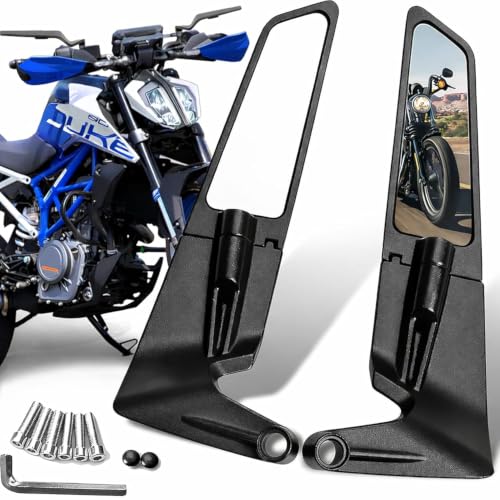 Sellon1 Universal Motorcycle Bike Mirrors Set Adjustable Rotating Rear View Mirror Stealth Wind Wing Side For All Bikes (York nut Fitting 8mm, 10mm)